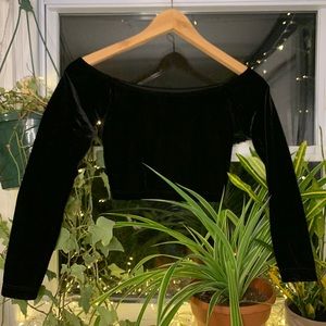 American Apparel Black Velvet Long Sleeve Crop Top